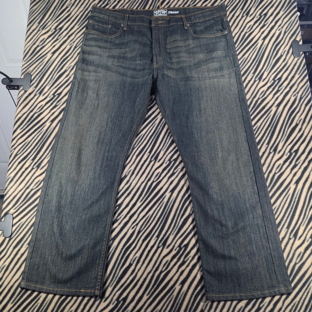 Signature by Levi Strauss & Co Mens Straight Leg Dark Wash Jeans 42x30
